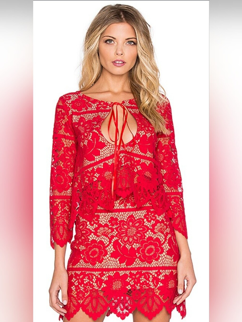 For Love & Lemons Red Lace Gianna 2 Piece Set